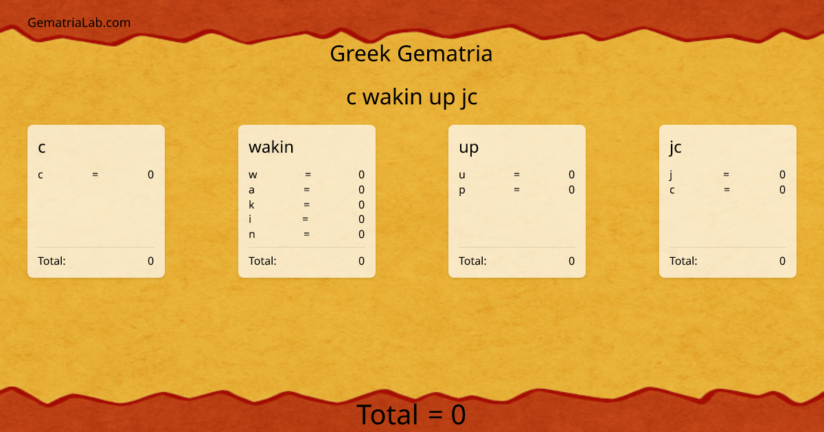 c wakin up jc in greek Gematria